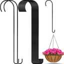 12 Pack 24 Inch Long S Hooks for Hanging Plants, Heavy Duty Metal Tree Branch Hangers Extenders for Bird Feeders Flower Baskets Wind Chimes Black Vinyl Coated Garden Hook