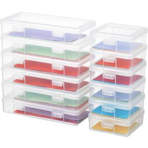 novelinks Plastic Clear Storage Containers for Organizing, Craft Storage Organizers and Stackable Storage Bins with Lids for Pencil Box, Bead, Cookie Cutter, Board Game (6 Pack Small + 6 Pack Medium)