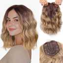LEEONS 11" Short Wavy Hair Topper for Women, 6.5x6.5 Base Lightweight Heat Resistant Synthetic, Thinning Hair Coverage (R6/22#-Ombre Brown Blonde)