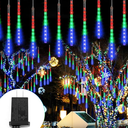 Meteors Shower Lights, 192 LED Falling Rain Lights 8 Tubes 11.8 Inch Waterproof Christmas Plug in Snowfall LED Outdoor for Tree Party Garden Yard Holiday Christmas Decoration, Multicolor