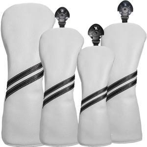 Golf Club Head Covers - 4Pcs Golf Accessories Club Covers Set for Woods and Driver Fairway Hybrids with Interchangeable Tags-White