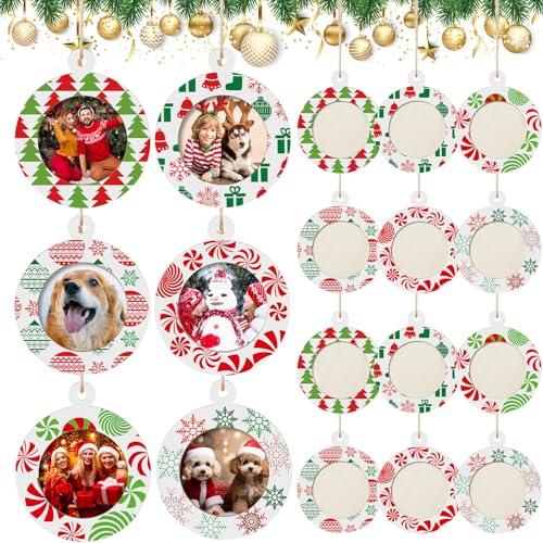 Thyle 24 Pcs Christmas Picture Frame Ornament Wooden Round Photo Frame Hanging Ornaments for Christmas Tree Xmas Holiday Party Decoration (Classic Style)