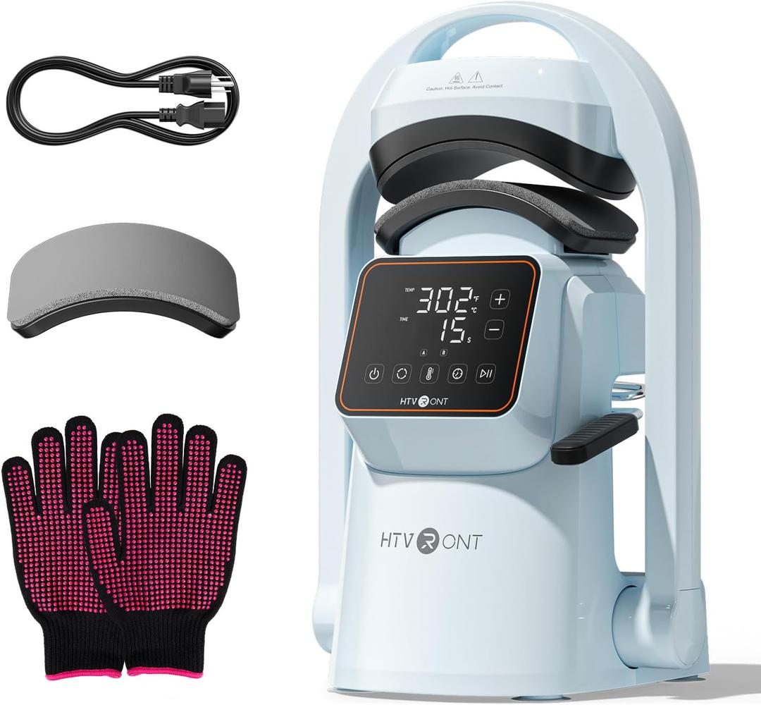 HTVRONT Auto Hat Press Machine - Hat Heat Press Machine with Precise Temp&Timer Control, Hat Heat Press Machine for Caps with 2 Platens, Compatible with DTF Film, Embroidery, Sublimation (Blue)