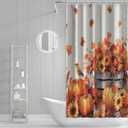 Fall Sunflower Shower Curtain Pumpkin Autumn Harvest Shower Curtain for Bathroom Rustic Maple Leaves Thanksgiving Bird Floral Shower Curtains with Hooks for Farmhouse Bath Decor 72"x72"