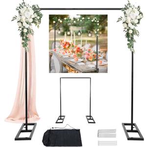 Balloon Arch Stand, 8.2FT Square Wedding Arch Frame, Metal Black Heavy Duty Backdrop Adjustable Stand, Extra 2 Clamps Change Over The Table Rod Stand for Baby Shower Party Decoration, Garden Trellis