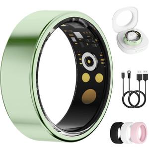 Smart Ring for Women & Men, Health Tracker Ring with Heart Rate, Blood Oxygen,Blood Pressure, IP68 Waterproof Fitness Ring, Sleep Tracker for iPhone and Android, No APP Fee (Green, 7#)