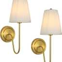 Electro bp;Elegant Single Wall Sconces White Pleated Brocade Fabric Lamp Shades with Polished Gold Curved Metal Arm Covered Wall Light,E12,40W,Hardwired(Set of 2);
