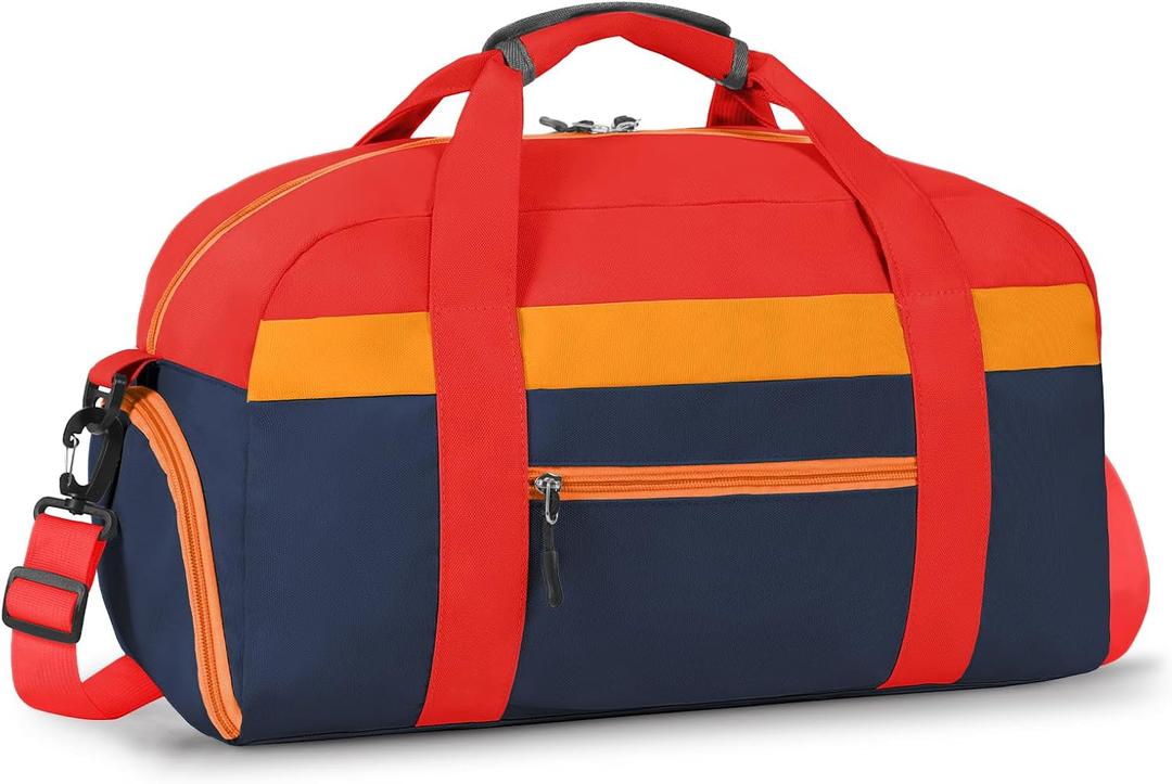 WOOMADA Travel Duffle Bag, Weekend Bag with Wet Pocket & Trolley Sleeve, Overnight Duffel(red&dark blue)