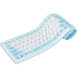 Sanpyl USB Wired Foldable Silicone Keyboard, 103 Keys, Blue, Mute, PC Laptop