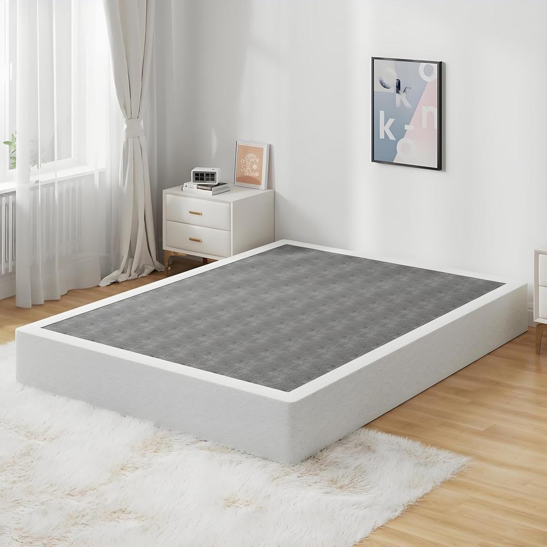 Full Size Box Spring Bed Base 9 Inch, 3000lbs Heavy Duty Box Spring Full Metal Mattress Foundation with Fabric Cover, Tool-Free Easy Assembly, Noise Free