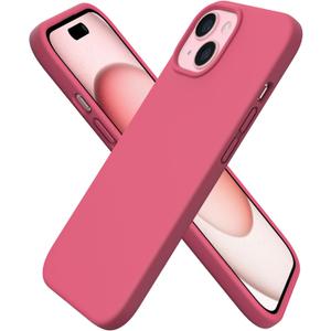 ORNARTO Compatible with iPhone 15 Case 6.1, Slim Liquid Silicone 3 Layers Full Covered Soft Gel Rubber Phone Case, Anti-Scratch Shockproof Protective Cover 6.1 Inch, Rosy Blush