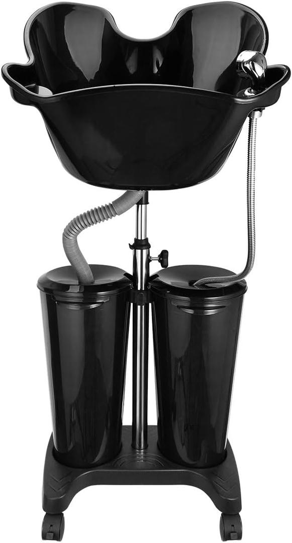 Portable Shampoo Bowl with Electric Pump, Plastic Shampoo Unit with 2 Bucket and Drain Hoses, Basin Height Adjustable Portable Salon Sink for Home Salon Use, Large