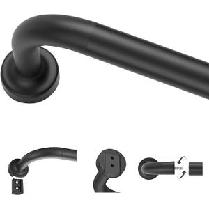 Black Curtain Rods for Windows 100-150",1 Inch Disc Wrap Around Curtain Rod with Aluminum Finials and Brackets,No Screw Disassembly Adjustable Blackout Curved Room Darkening Curtain Rod