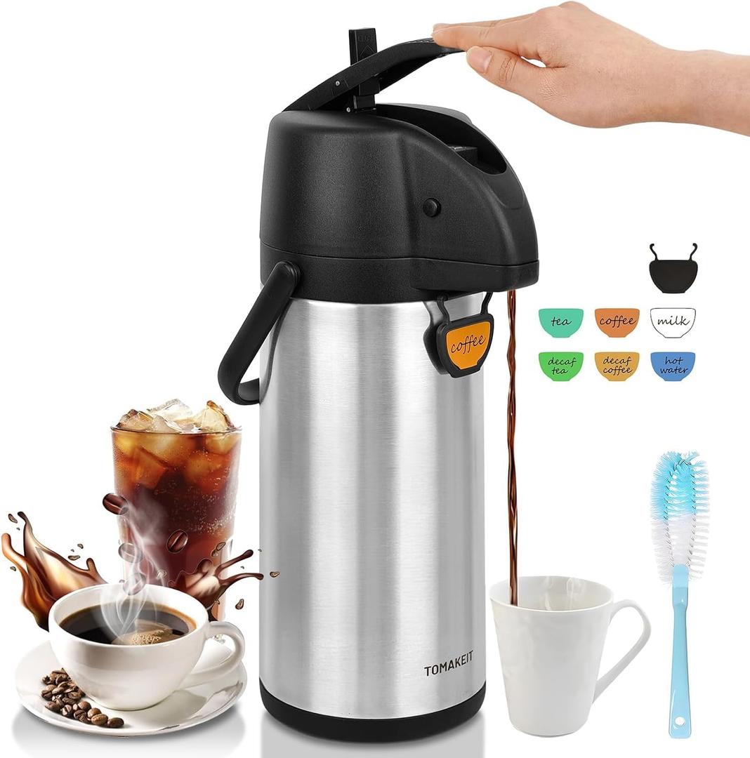Airpot Coffee Dispenser Thermal with Pump,3L/102 Oz Insulated Stainless Steel Large Airpot Coffee Carafe Lever Action for Hot/Cold Water,Thermal Carafe for Hot Cocoa for Parties (101.4 Ounces)