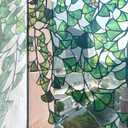Original Hand Drawn Window Privacy Film, Double Sided Static Cling for Glass Window Green Ginkgo Cascade 22.83×51.18"