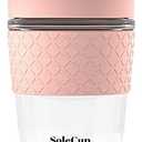 SoleCup. - Reusable Strengthened Glass Travel Cup - Spill Proof Coffee Mug - 12oz/340ml BPA-Free Hot Drink Travel Mug with Lid & Silicone Band (Pink, 12oz)