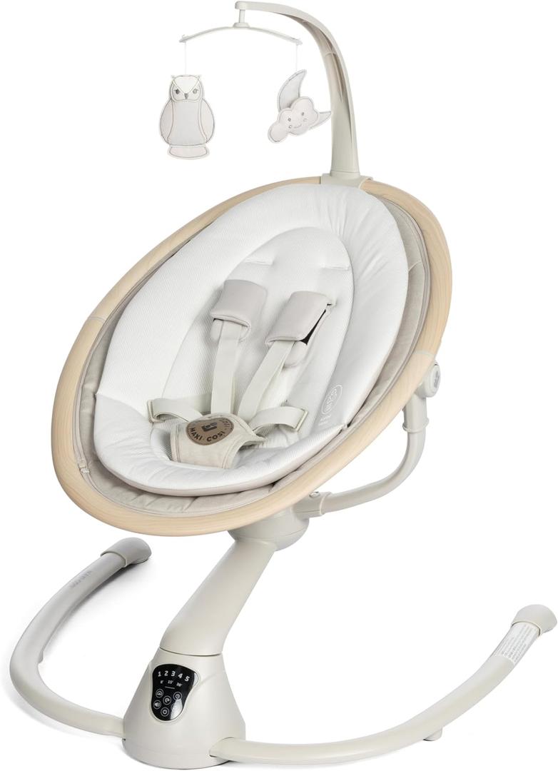 Maxi-Cosi Cassia Baby Swings for Infants: Smart Portable Baby Swing with Music, Lightweight & Foldable Baby Swing, 360 Rotation Infant Swing, Classic Oat