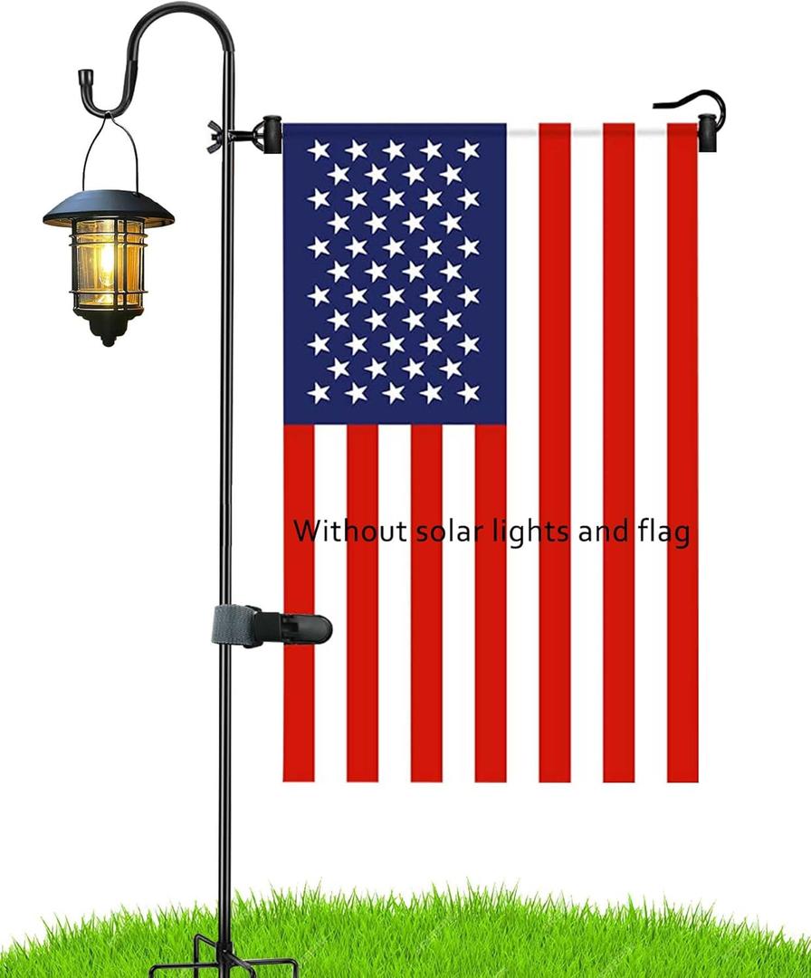 Garden Flag Stand and Shepherd Hook,60 Inch Garden Flag Pole Holder for 28 x 40 Inch Garden Flags with Tiger Clip and Spring Stoppers for Bird-Feeder Plant-Hook Garden-Stake Seasonal Flags 1 Pack