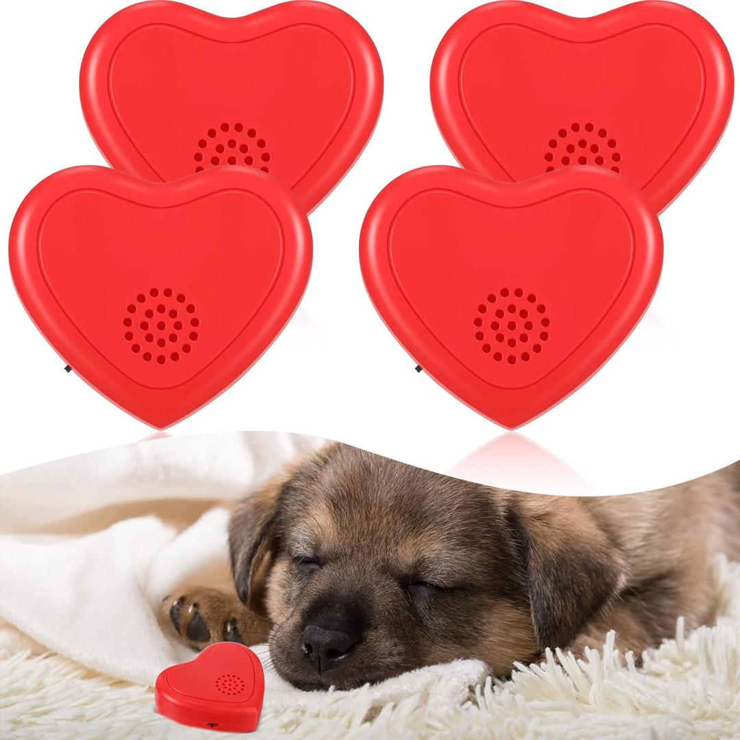 Wettarn 4 Pcs Heartbeat Puppy for Dogs Heart Shaped Replacement Soother Simulator, Red Puppy Heartbeat for Cat Kitten Dog Anxiety Relief Sleep Aid Calming