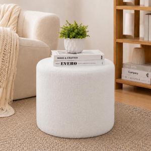 ChilternCasa Round Ottoman Foot Stool,Boucle Small Pouf for Couch,Foam Filled Modern Foot Rest with Lightweight - Applicable to Living Room & Dorm & Outdoor,White
