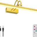 Picture Light, Cordless Picture Lights for Wall with Timer and Dimmable, 16 Inch Metal Battery Operated Wall Lights with 5000mAh Battery for Display Gallery Painting Art Frame Portrait - Gold