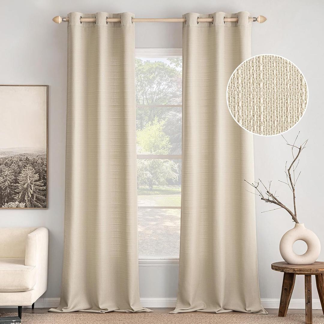 Cream Beige Faux Textured Curtains, 2-Panel Set, 50" x 100", for Living Room or Bedroom, Privacy Panels