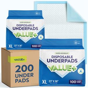 Chucks Pads Disposable [200-Pack] Underpads 23x36 Incontinence Chux Pads Absorbent Fluff Protective Bed Pads, Pee Pads for Babies, Kids, Adults & Elderly | Puppy Pads Large for Training Leak Proof