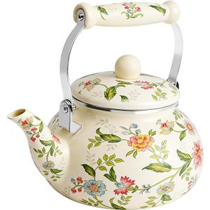Anxingo Enamel Tea floral Kettle,Tea Kettle Pot for Stove, Top Porcelain Large Enamel Tea Kettle 2.5L,Retro Classic Design