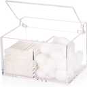 Tbestmax 2-Grid Qtip Holder, 4mm Thickness Cotton Ball Swab Organizer Acrylic Rectangle Bathroom Canister Makeup Pad Cosmetic Storage - Clear