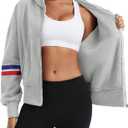 Womens Full Zip Up Long Sleeve Color Block Fleece Cropped Hoodies Winter Gym Running Outing Athletic Sweatshirts (Gray, XL)