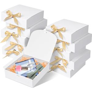10pack Gift Boxes with Lids, 6.5''x6.5''x2'' White Gift Boxes For Presents, Paper Boxes Gift Boxes with Ribbon for Birthday Wedding Party Chocolate Candy