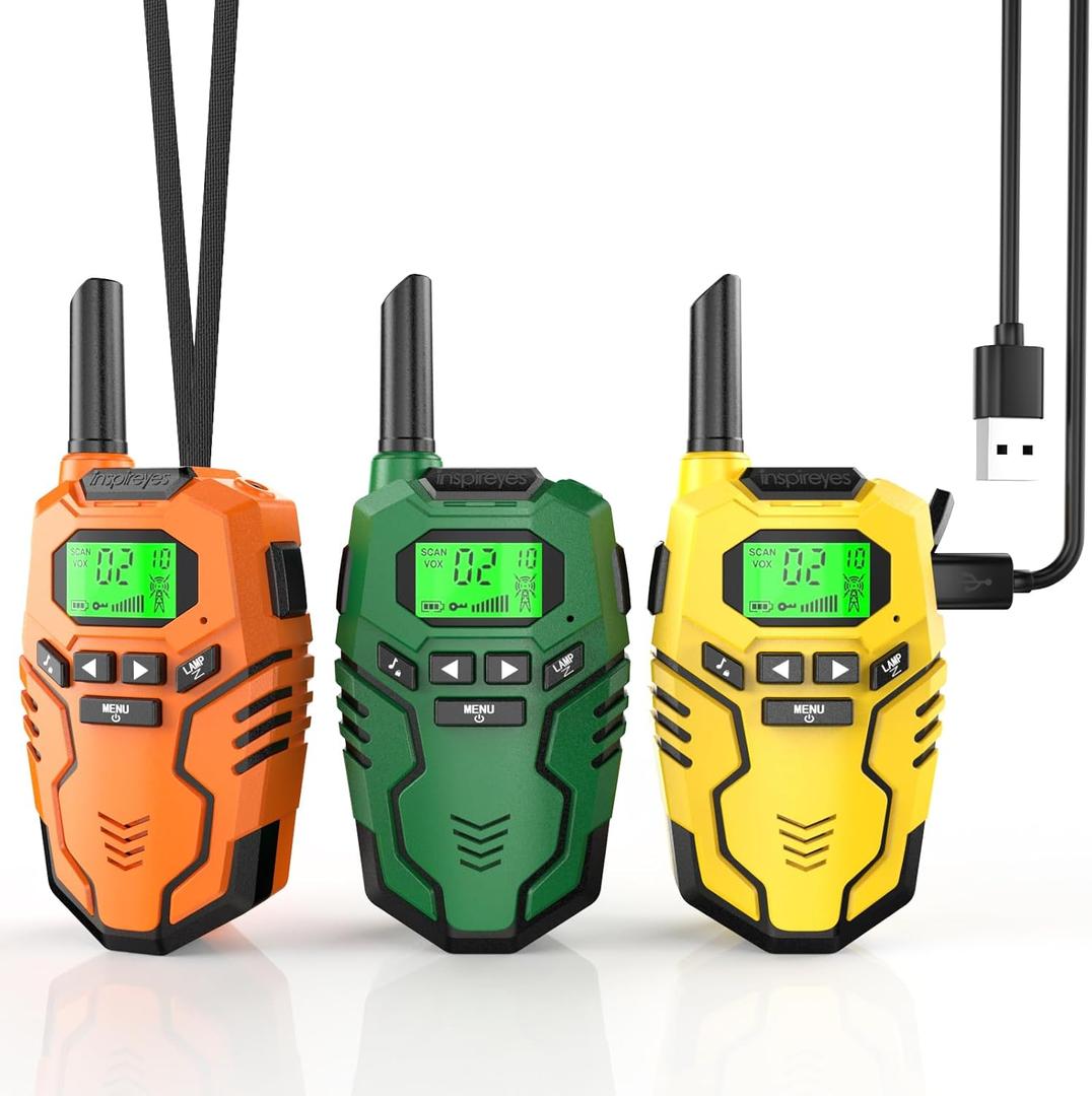 Inspireyes Walkie Talkies for Kids Rechargeable,Long Range 2 Way Radio, Outdoor Camping Games Party Toys for 3 4 5 8-12 Year Old Boys Birthday Xmas Gift for Kids, 3 Pack (Jungle  Lime  Citrus)