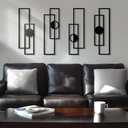 Abstract Black Metal Wall Art for Living Room, 4 Pack Large Wall Sculptures Minimalist Modern 3D Textured Geometric Metal Wall Decor for Bedroom Bathroom Kitchen Study