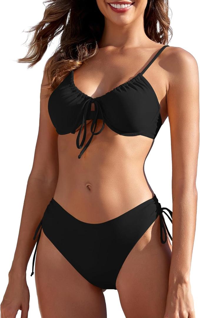 ZAFUL Women's 2 Piece Tie Front Bikini Set Underwire Swimsuit Lace Up Back Cheeky Bathing Suit, US 6 ZAFUL Women's 2 Piece Tie Front Bikini Set Underwire Swimsuit Lace Up Back Cheeky Bathing Suit, US 6