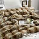 JONIYEAR High-end Luxury Thick Fuzzy Faux Lion Fur Throw Blanket 50" x 60", Decorative Soft Cozy Accent Animal Skin Fluffy Lap Blanket for Couch,Warm Stripe Wolf Furry Blankets for Winter,Golden Brown