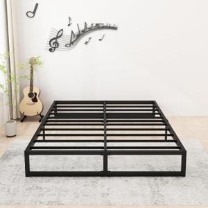 Lutown-Teen Queen Size Bed Frame with Heavy Duty Steel Slat Support | Sturdy Mattress Foundation, Metal Platform No Box Spring Needed, Noise Free, Easy Assembly, Black, 84lbs 10in