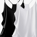 Ekouaer Womens Satin Cami Tops 2 Pack V Neck Silk Camisole Tank Top Spaghetti Strap Racerback Camis Blouse Shirt Black & White Size L