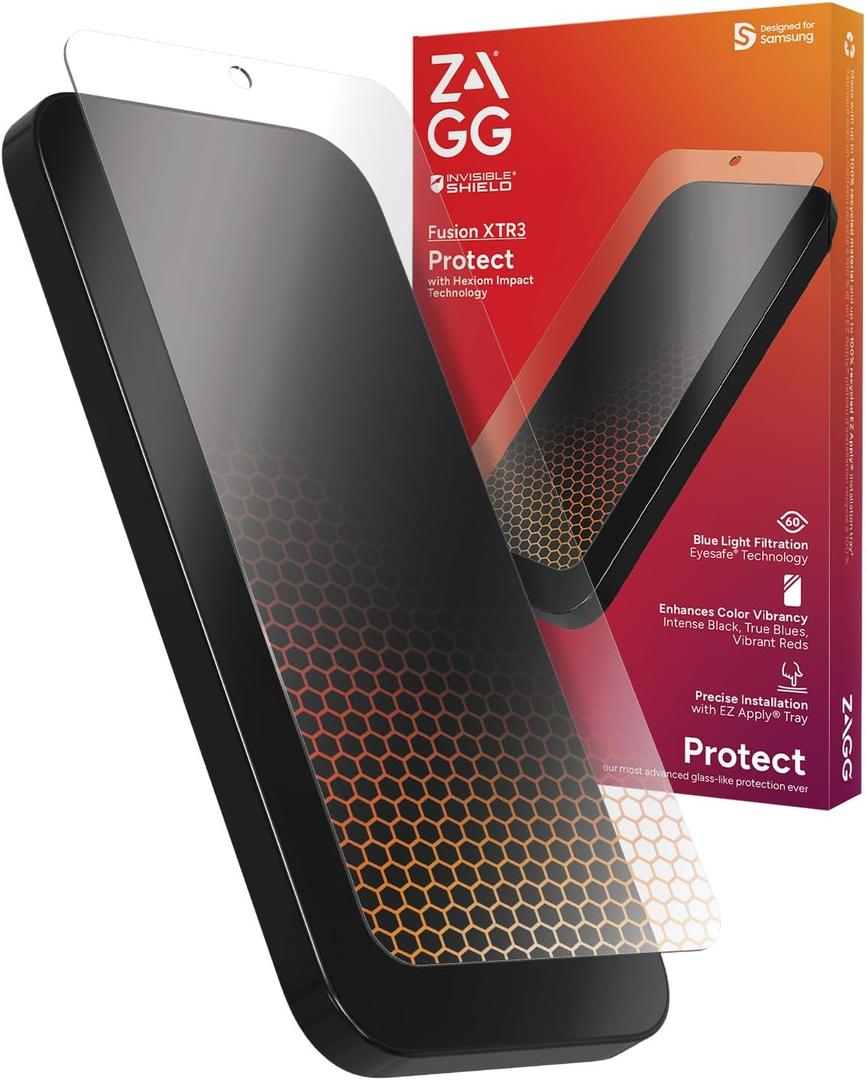 ZAGG InvisibleShield Fusion XTR3 Samsung Galaxy S24+ Screen Protector - Hybrid Polymer, Hexiom Impact, Advanced Blue Light Filter, Anti-Reflective, Recycled Materials, EZ Apply Installation