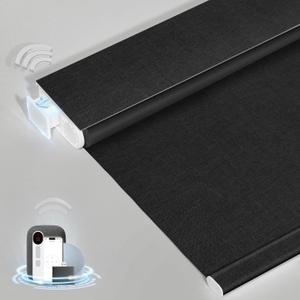 Smart Motorized Blinds with Remote, Cordless No-Drill Automatic Roller Shades, Blackout Electric Blind for Windows, Black, 33 x 72