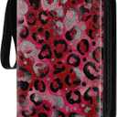 Card Binder 400 Pockets, 50 Sleeves Large Binder Trading Cards Holder 4 Pocket, Storage Organizer, Album Folder Case Protector Collector Gift Red Leopard Glitter