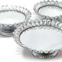 Allgala 3-Piece Set Crystal Silver Plated Cheese Dessert Cupcake Cake Stand with Mirror Plate-Silver Lotus-HD89208
