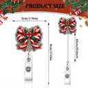 Christmas Bow Retractable Badge Reel Glitter Acrylic Badge Clip Cute Bow Retractable Badge Holder with Alligator Clip Winter Xmas ID Badge Holder for for Nurse Doctor Medical Worker & Teacher