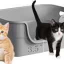 Low Entry Kitty Litter Box for Small Cats, Kittens Litter Boxes with High Sides, Open Top, Anti-Splash Plastic Litter Pan for Medium Pets, Easy to Clean, 16.5" L*11.8" W*7" H (Grey)