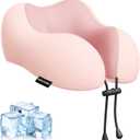 urnexttour Travel Pillow for Airplane Memory Foam Neck Pillow, Soft & Support Travel Pillow for Travelling, Sleeping Rest, Car, Train and Home Use (Pink), Regular