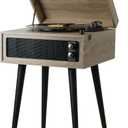 3-Speed Record Player, Bluetooth Turntable with Built-in Speakers and Detachable Legs,USB Playback& Vinyl-USB Recorder, Oatmeal