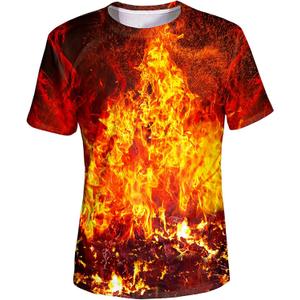 Asylvain Unisex 3D Graphic T-Shirt Colorful Design Short Sleeve Crewneck Digital Tee for Young (Large, Orange Fire)