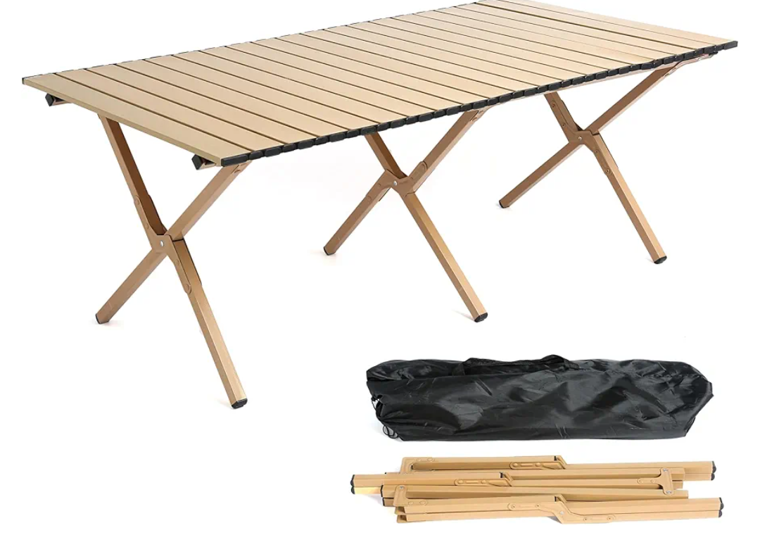 48Inch Folding Camping Table, Lightweight Roll-Up Table Aluminum Low Portable Picnic Table with Carrying Bag for Outdoor, Beach, Picnic, Backyards, BBQ and Party, Log Color