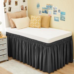 RIMELA Dorm Bed Skirt Twin XL 32 Inch Drop, Easy to Install Extra Long Wrap Around Elastic Dust Ruffle, Dark Grey Bed skirt Solid Silky Fabric Machine Washable (Twin XL 80L x 39W & Twin 75L x 39W)