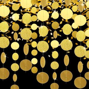 Syhood 10 Pcs 10 Pcs Party Decorations Circle Dot Garland 131 ft Glitter Streamers Hanging Decor for Birthday Wedding Christmas New Year Thanksgiving Party Backdrop Banner(Gold)