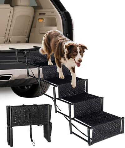 NRYDEPET Dog Stairs for Car 5 Steps Foldable Pet Steps for SUV, Truck, 34-38 Inch Height, Non-Slip Surface, Supports Up to 150 lbs